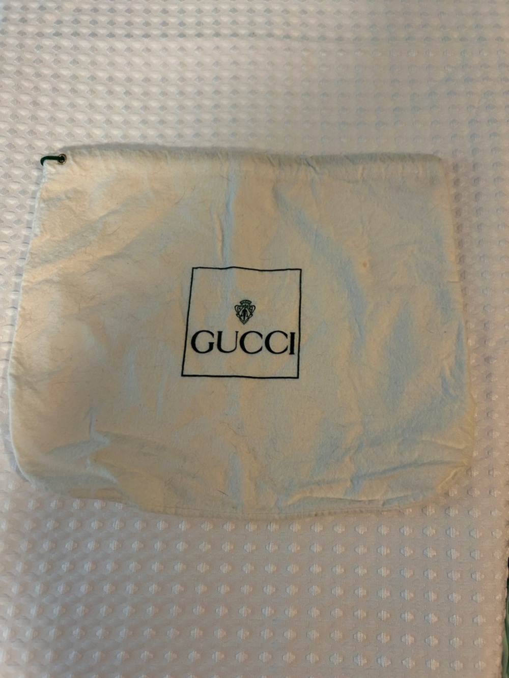 Gucci Cream Drawstring Logo Pouch with Black Printing authentic